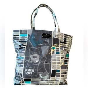 Kate Spade Graphic New York City Map Print Tote with Blue and Gray Accents